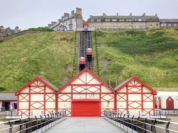 The old Victorian pier and cliff lift at Salburn-by-the-sea, Cleveland, in north east England.