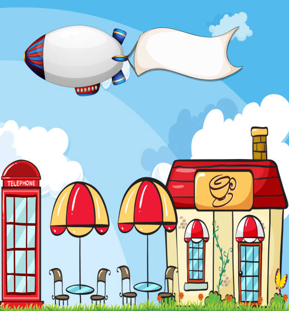 ilustrações, clipart, desenhos animados e ícones de uma aeronave com um banner em branco - outdoor chair illustrations