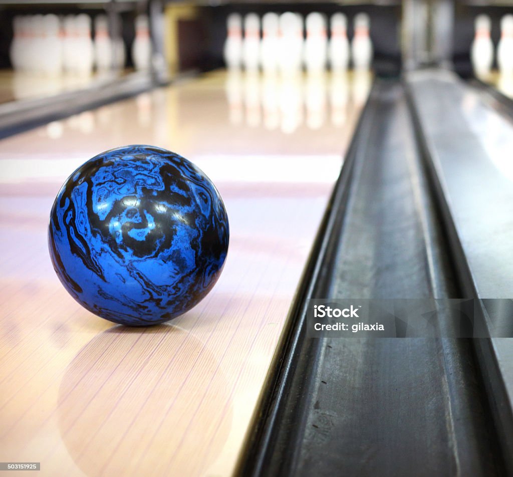 Bowling. Bowling ball in a lane. Blue Stock Photo
