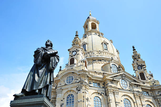 Martin Luther and Frauenkirche in Dresden stock photo