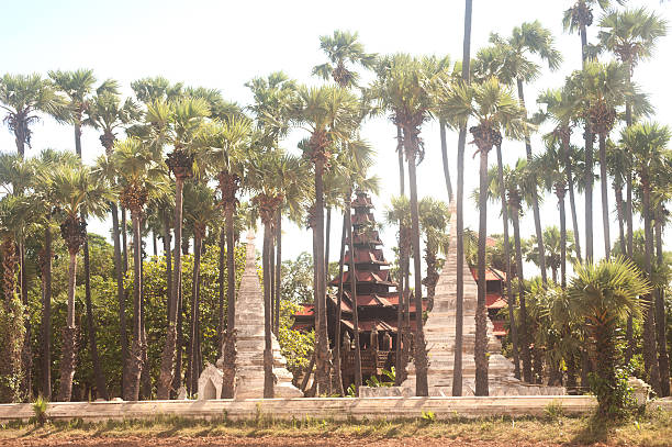 White Pagoda near Bagaya monastery in Inwa ancient city,Mandalay state in Middle of Myanmar.
