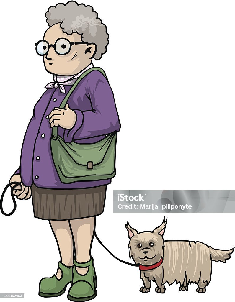 Old Lady Stock Illustration - Download Image Now - Senior Women, Purse, Dog  - iStock