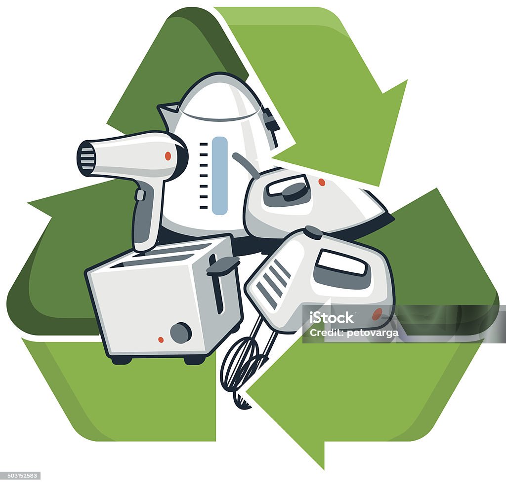 Recicle pequena aparelhos eletrônicos - Vetor de Reciclagem royalty-free