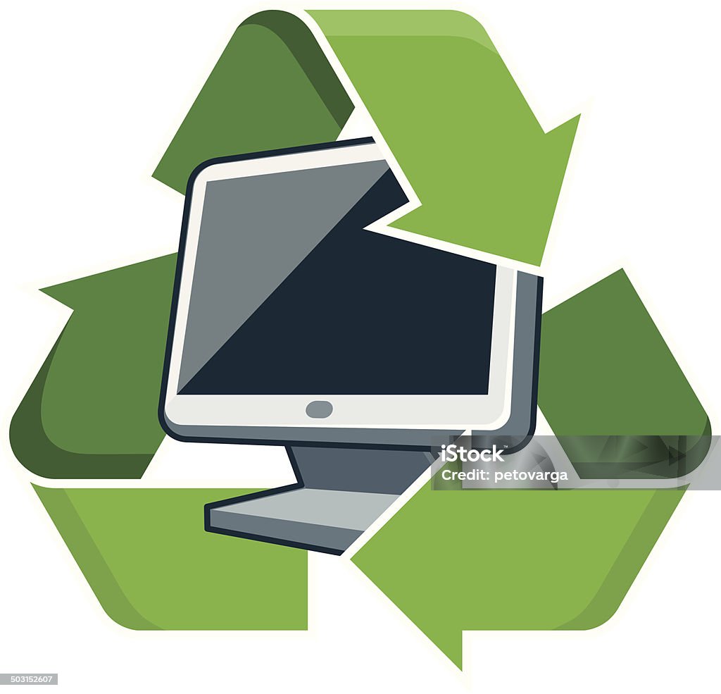 Recycle pc monitor Electronic device pc monitor with recycling symbol. Isolated vector illustration. Waste Electrical and Electronic Equipment - WEEE concept. Electronics Industry stock vector