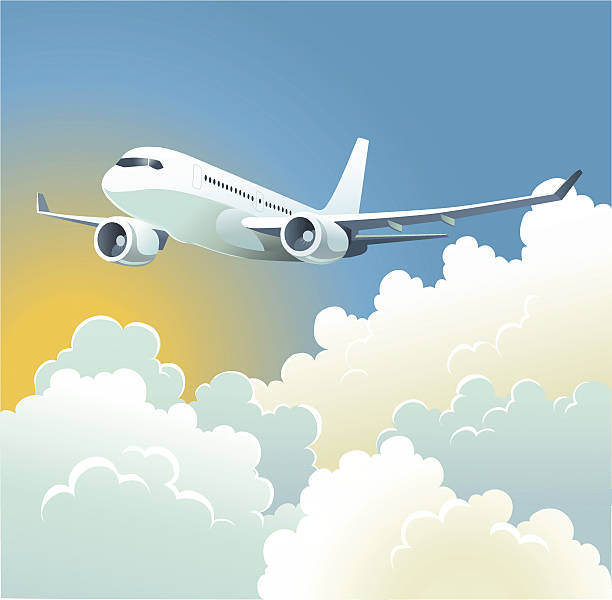 illustrations, cliparts, dessins animés et icônes de pasenger avion au-dessus des nuages - avion