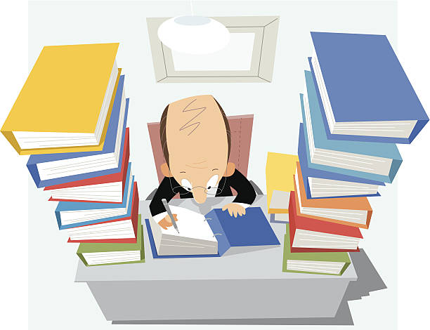 ilustrações de stock, clip art, desenhos animados e ícones de empresário de trabalho - stack file paper document