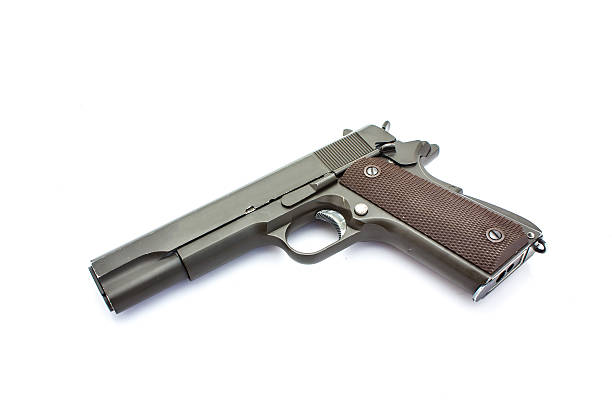 istock Grey army pistol isolated on a white background 503153171
