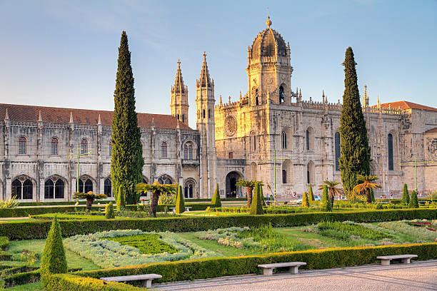 Jeronimos monastery Beautiful image of the Hieronymites Monastery (Jeronimos), a UNESCO world heritage site, at sunset in Lisbon, Portugal. HDR monastery stock pictures, royalty-free photos & images