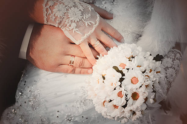 istock Bride and groom hands with wedding rings 503155524