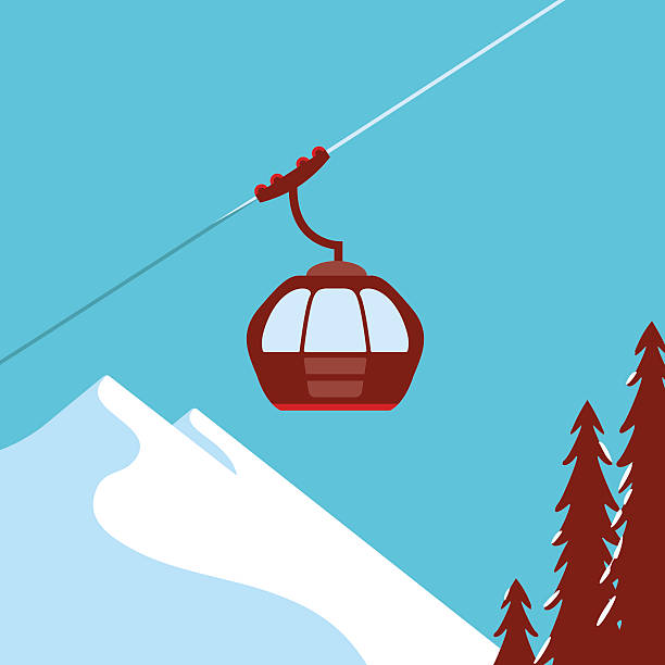 illustrazioni stock, clip art, cartoni animati e icone di tendenza di ski lift gondola neve e le montagne - ski lift overhead cable car gondola mountain