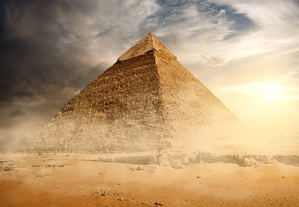 Pyramid in sand dust Pyramid in sand dust under gray clouds khafre photos stock pictures, royalty-free photos & images