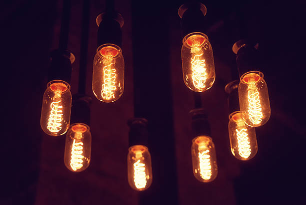 istock Decorative antique edison style light bulbs arranged in a circle 503162914