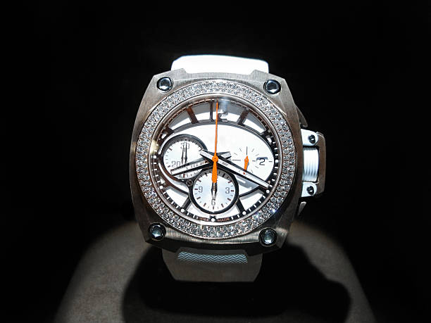istock Swiss luxury watch with diamonds on the table 503163042
