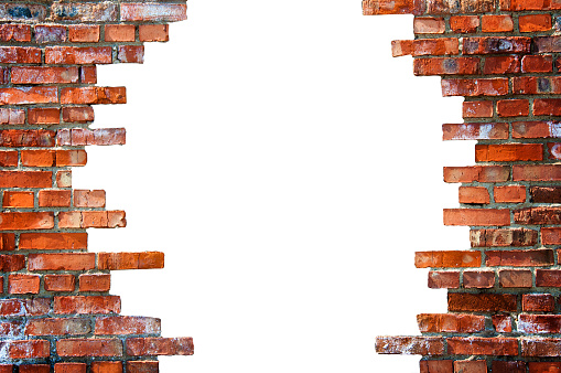 White hole in the brick wall. Stock illustration.