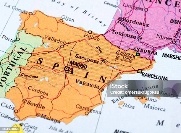 Map Of Spain Stock Photo - Download Image Now - Spain, Map, Barcelona - Spain