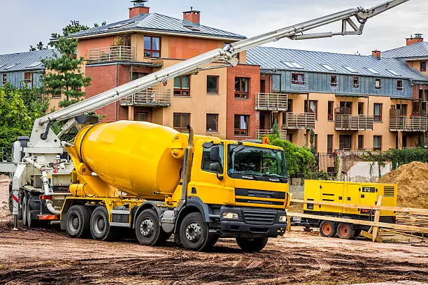 Photo of Concrete mixer truck in construction site