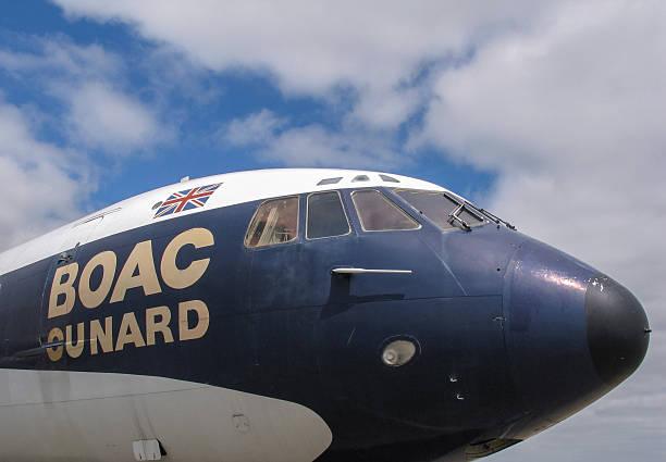 Duxford, Cambridgeshire, UK - June 26, 2005: Boac VC-10 commercial airliner located in permantent outside display. Showing the cockpit area and radome.