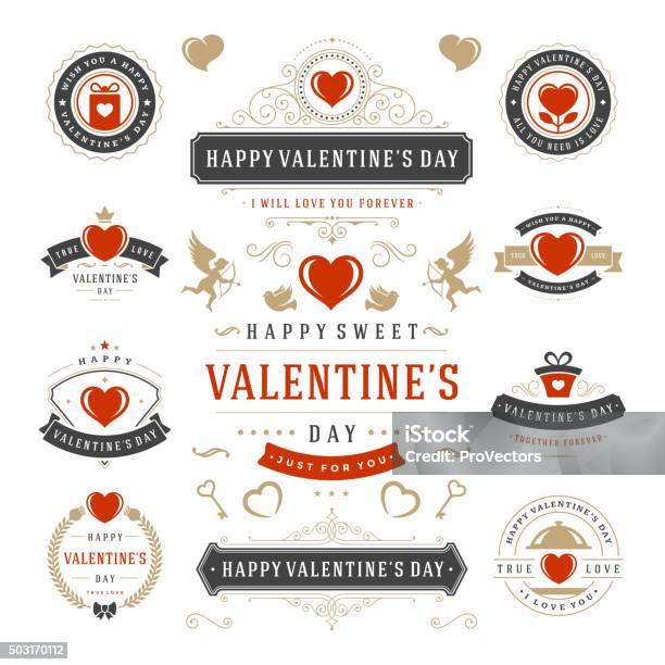 Valentines Day Labels And Cards Set Heart Icons Symbols Stock Illustration - Download Image Now