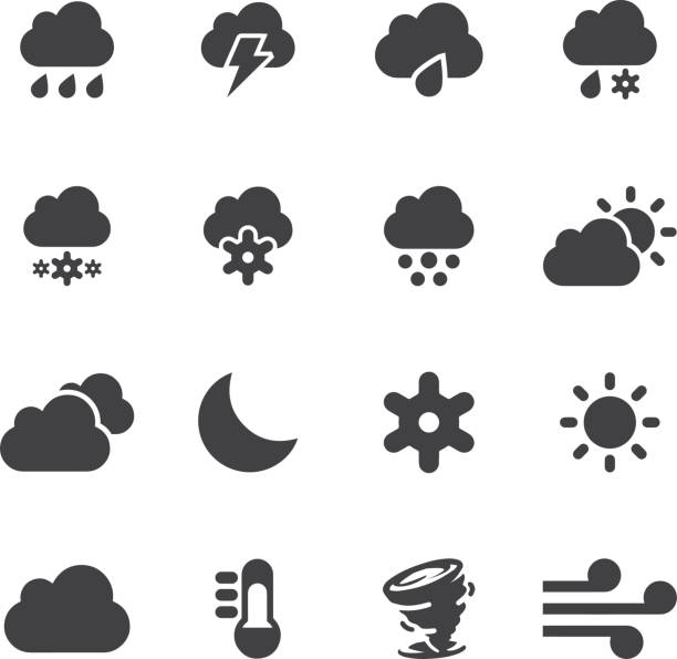 ilustrações de stock, clip art, desenhos animados e ícones de tempo ícones 2/eps10 silhueta - weather climate cyclone icon set