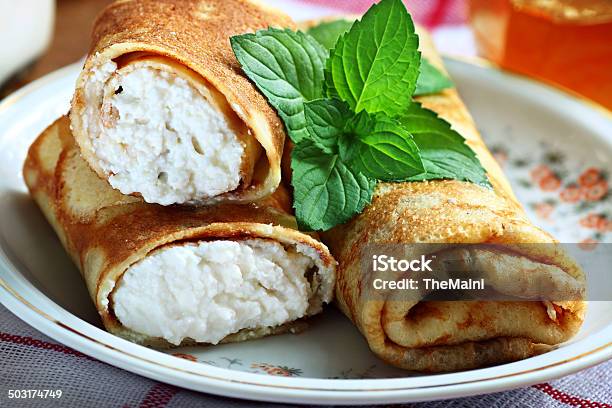 Crepes With Cottage Cheese Stock Photo - Download Image Now - Breakfast, Cheese, Close-up