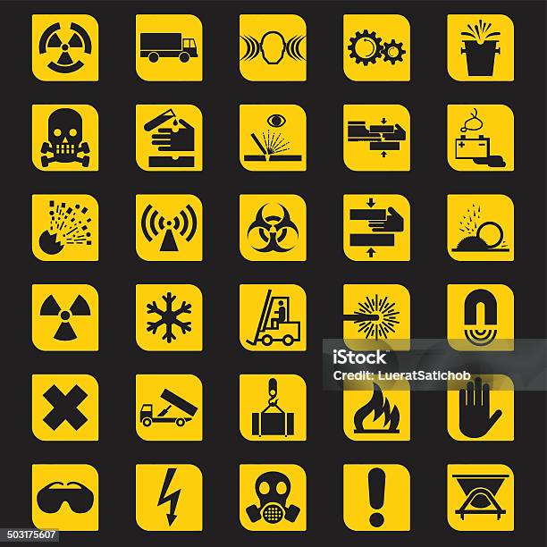 Workplace Warning Signs Silhouette Icons Eps10 Stock Illustration - Download Image Now - Working, Danger, Crane - Bird