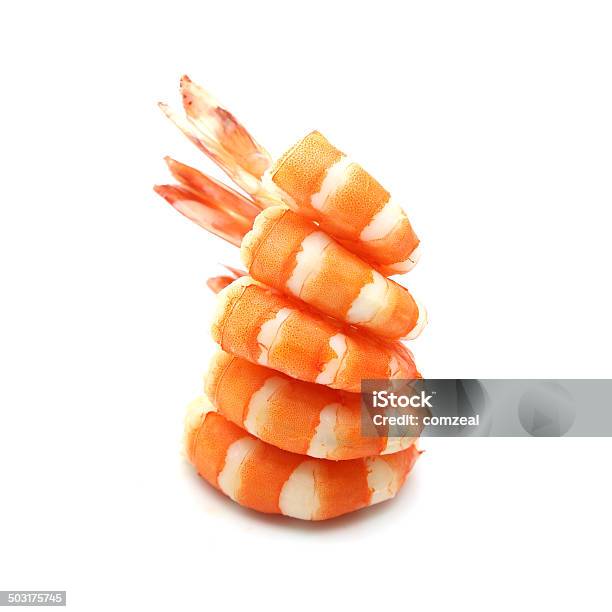 Shrimp Isolated On White Background Stock Photo - Download Image Now - Appetizer, Boiled, Cooked