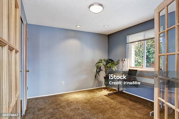 Office Room Interior In Light Lavender Stock Photo - Download Image Now - Apartment, Desk, Domestic Room