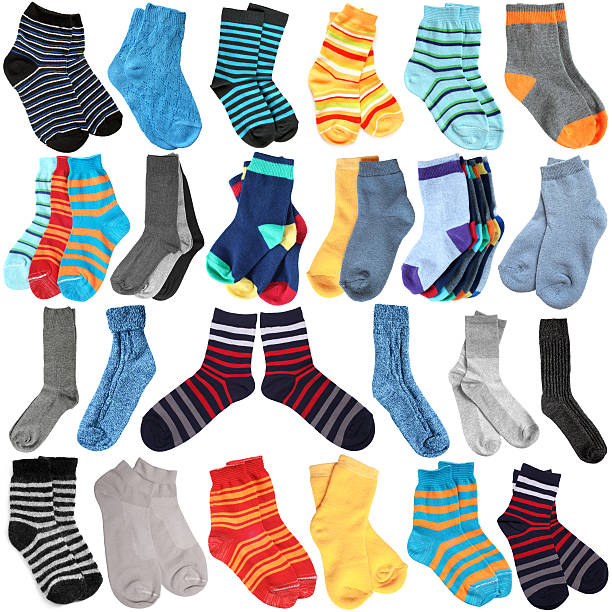selección de varios calcetines - sock wool multi colored isolated fotografías e imágenes de stock
