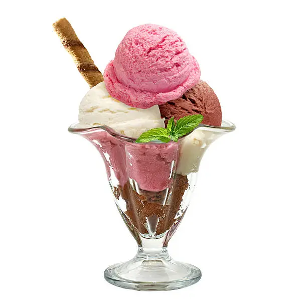 Ice cream in sundae cup on white background