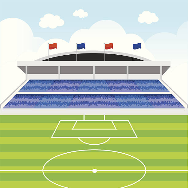 ilustraciones, imágenes clip art, dibujos animados e iconos de stock de estadio de fútbol. - stadium football goal post goal post crowd