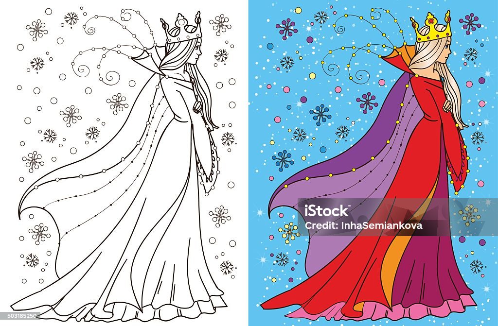 Colouring Book Of Snow Queen Colouring book vector illustration of beautiful snow queen in winter Coloring Book Page - Illlustration Technique stock vector