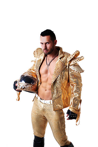 istock Attractive man posing in shiny suit for dance 503186176