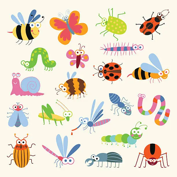 Vector illustration of Set funny insects