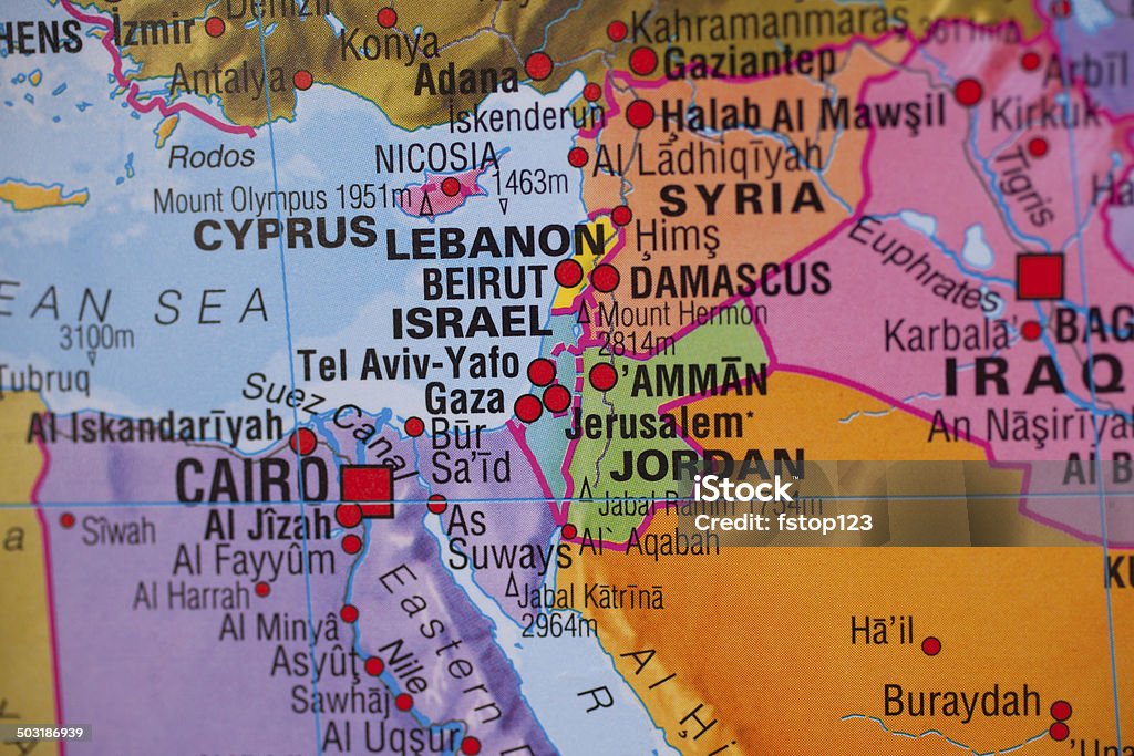 Frontière: Carte de la bande de Gaza, en Israël, la Jordanie, au Liban, à la Syrie frontières. - Photo de Asie de l'Ouest libre de droits