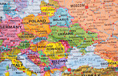 Nations:  Map of Ukraine, Russia and other Eastern European countries.