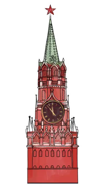 Vector illustration of Spasskaya tower isolated