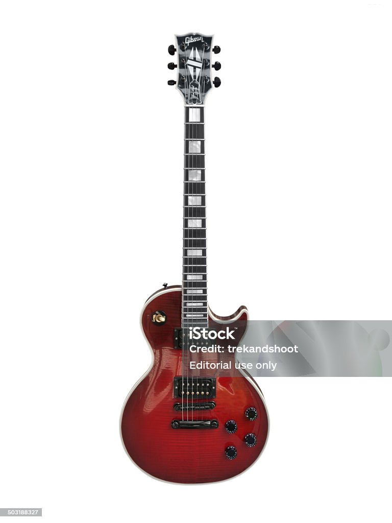 Red Gibson Les Paul Custom Los Angeles, California, USA - August 26, 2009:  Illustrative editorial photo of a bright red Gibson Les Paul Custom guitar. Guitar Stock Photo