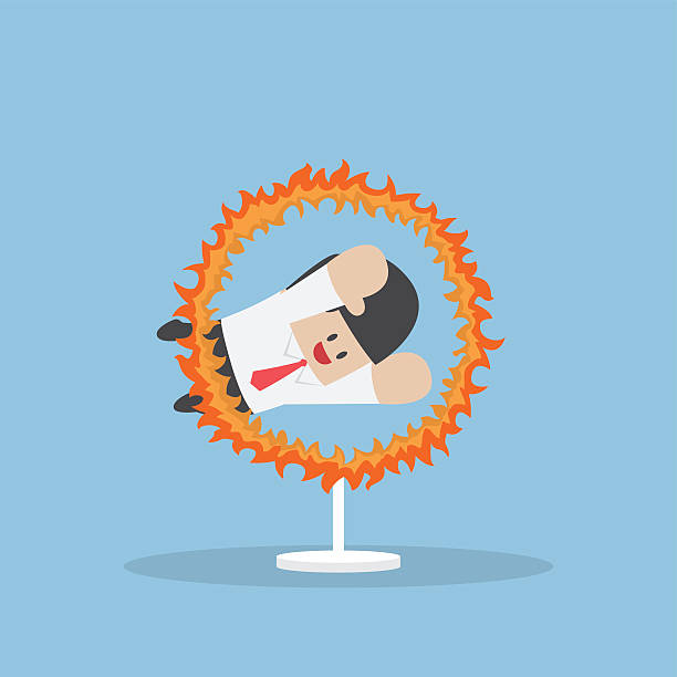 ビジネスマンジャンプは、火災のフープ - heat effort emotional stress business点のイラスト素材／クリップアート素材／マンガ素材／アイコン素材