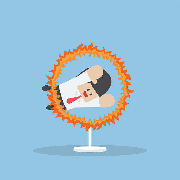 ilustrações de stock, clip art, desenhos animados e ícones de empresário saltar através do fogo hoop - heat effort emotional stress business