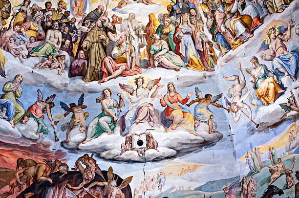 affresco della cattedrale di santa maria del fiore a firenze - renaissance florence italy piazza duomo italy foto e immagini stock