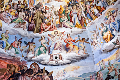 Painting inside Brunelleschi cupola, Florence duomo, Tuscany.