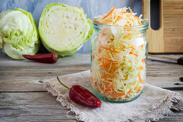 istock Pickled cabbage with carrots and red hot peppers 503189958