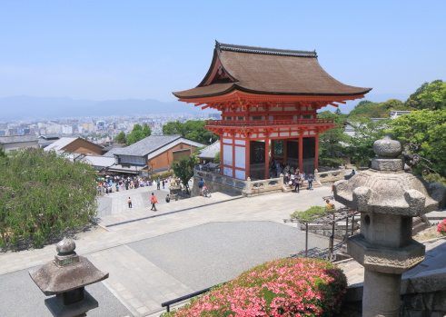 Kyoto Japan - 1 June, 2014: Famous Kiyomizu Dera temple front gate and Kyoto city view in Kyoto Japan.
