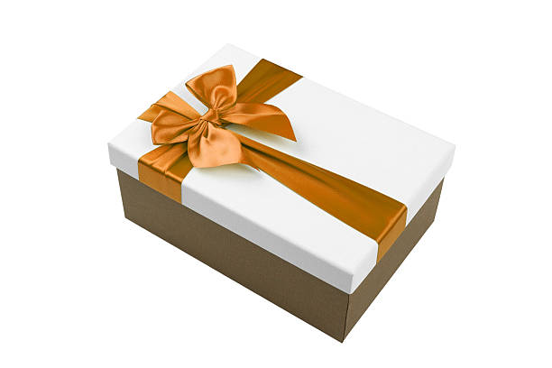 istock White gift Box with orange ribbon 503191258