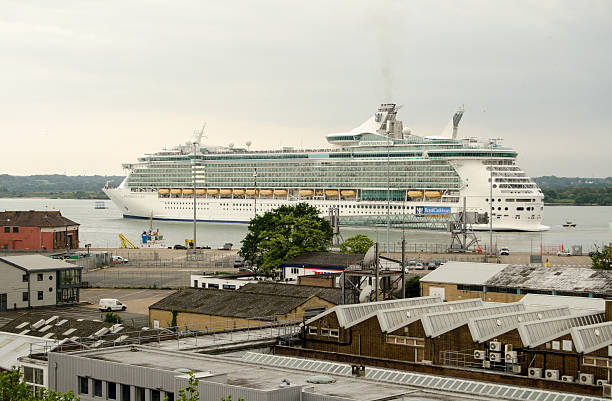 Southampton, UK - May 31, 2014:  The Royal Caribbean cruise ship Independence of the Seas leaving the port of Southampton, Hampshire.