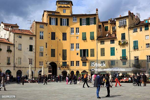 Tourists On Piazza Santa Maria In Lucca Italy Stock Photo - Download Image Now - Balcony, City, City Street