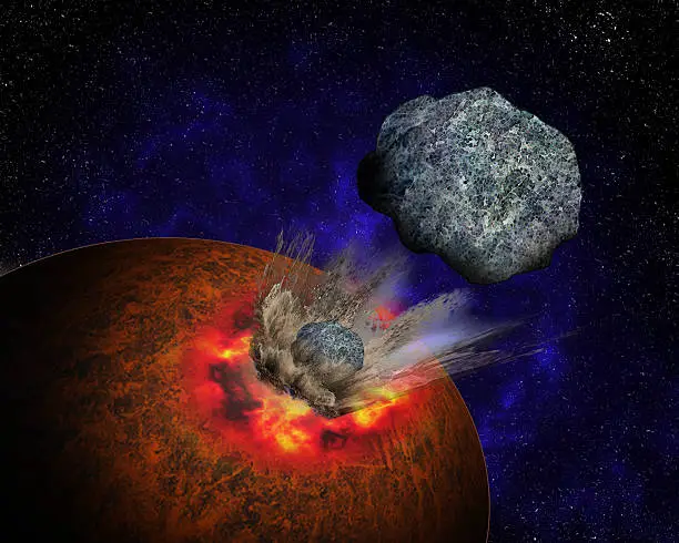 A massive asteroid smashing into a moon.