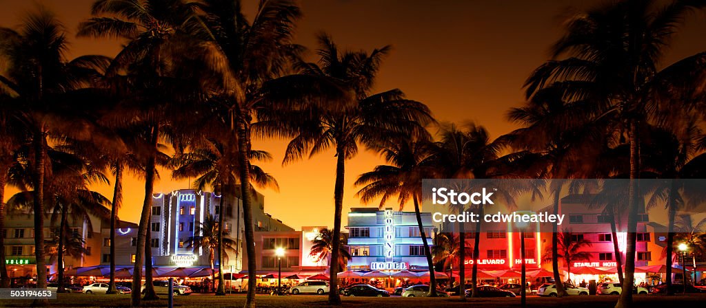 nighttime view of Ocean Drive, South Beach, Miami Beach, Florida nighttime view of Ocean Drive in South Beach, Miami Beach, Florida Miami Stock Photo