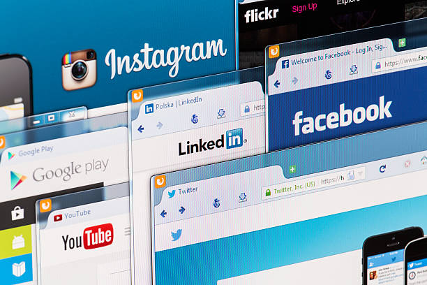 BELCHATOW, POLAND - APRIL 11, 2014: Photo of social network homepage on a monitor screen.