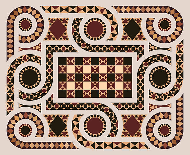Floor mosaic in vector Floor mosaic background with circles pattern abstract geometric design on byzantine era church interior. The main motifs in the center of the temple. byzantine pattern stock illustrations